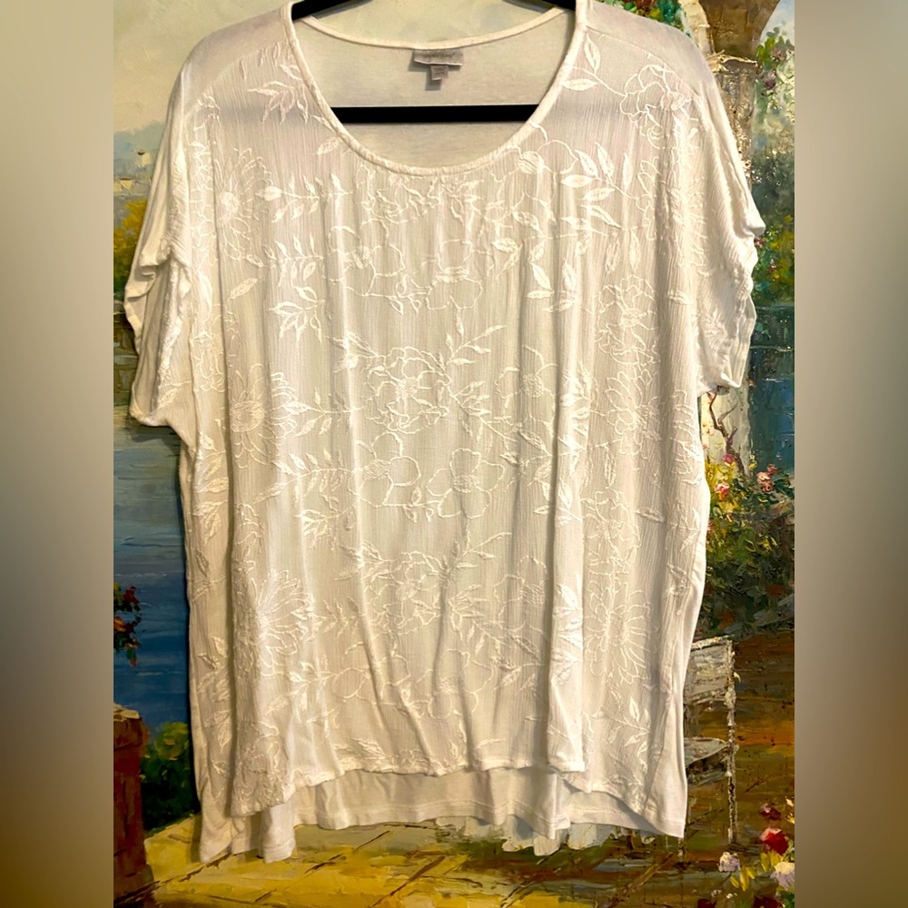 Avenue 14/16 white embroidered floral short sleeve shirt